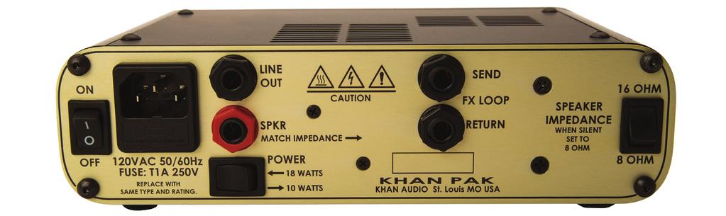 Rear Panel - Both Models Power Switch: Turns the amplifier on and off. The Khan Pak does not require a standby switch for safe operation. AC Inlet: The line votage is clearly marked on the unit.
