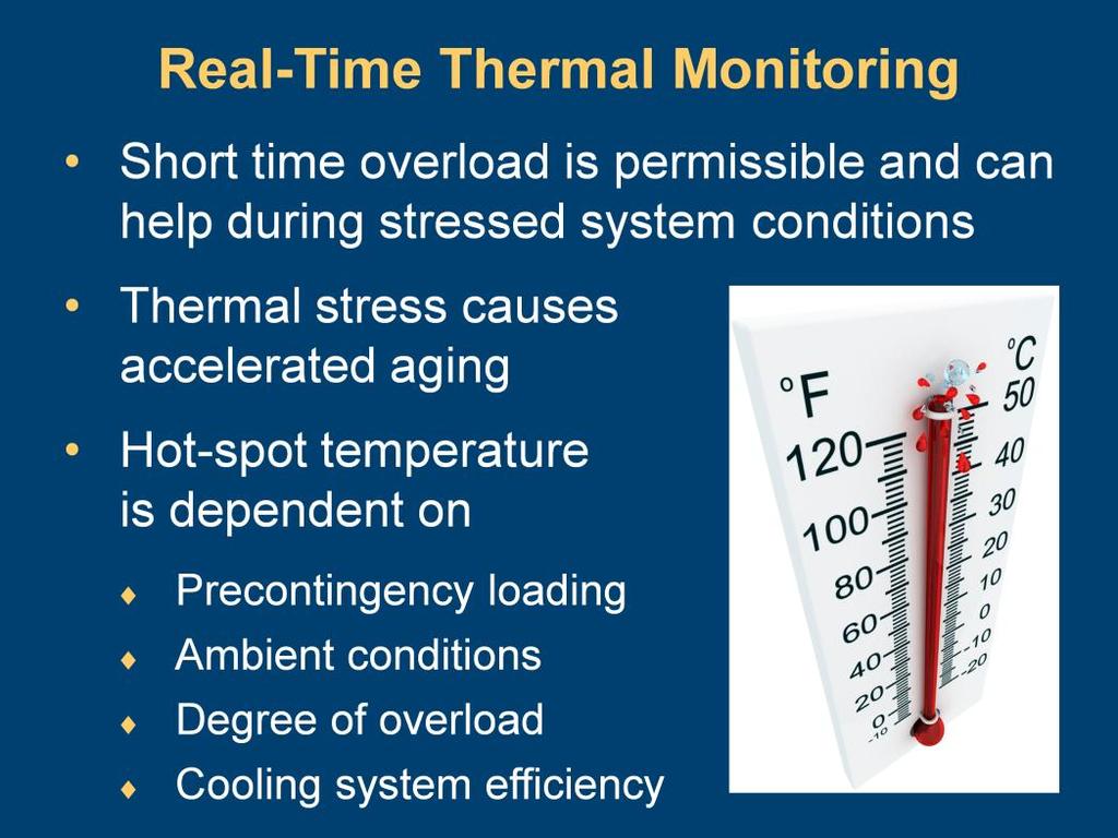 Using thermal models to monitor transformer overload recognizes that the hot-spot temperature of a transformer is a function of the starting temperature, thermal mass, and balance between the thermal