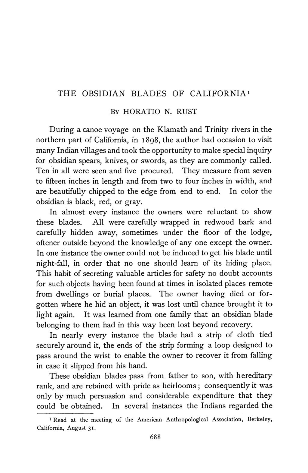 THE OBSIDIAN BLADES OF CALIFORNIA' By HORATIO N.