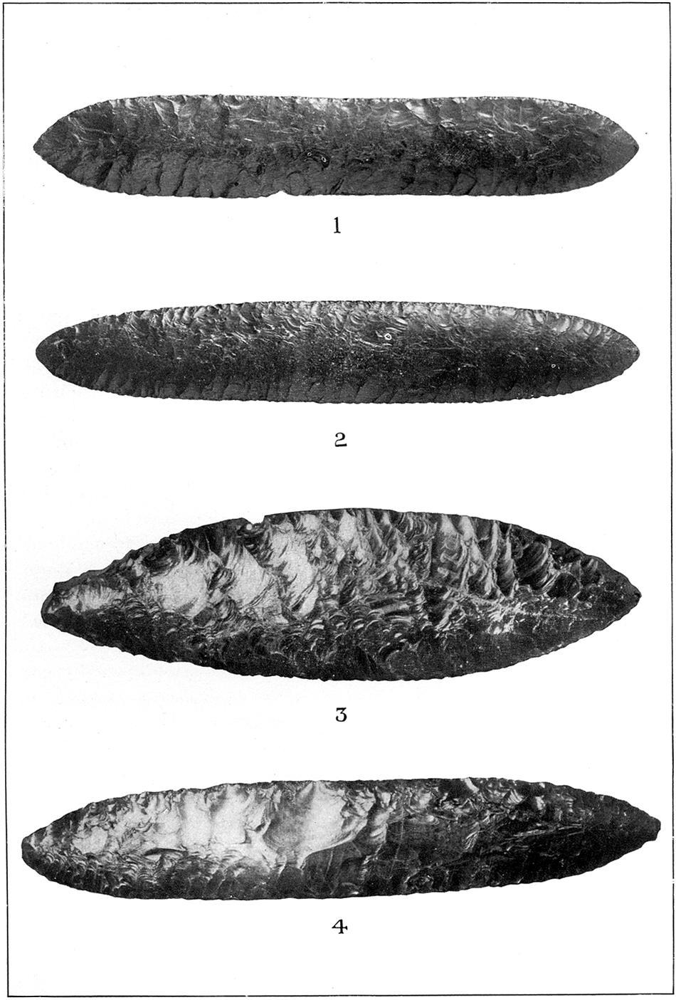 AMERICAN ANTHROPOLOGIST N. S., VOL. 7, PL. XLI 1 3 OBSIDIAN BLADES OF NORTHERN CALIFORNIA AND MEXICO x - Of deep red obsidian; length io in.