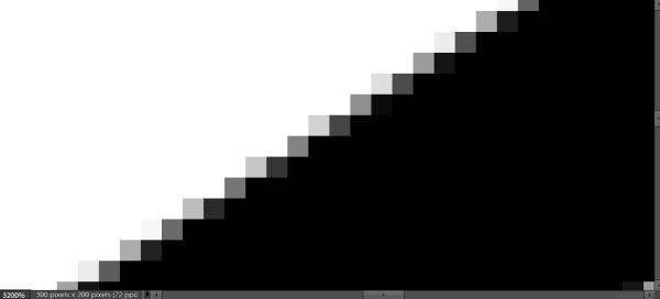 The non-vertical and non-horizontal lines of the rectangle don't match up with the vertical and horizontal lines of the pixels.