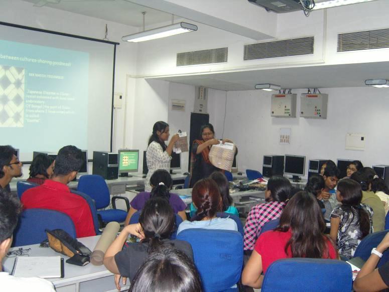 of Fashion Technology [NIFT], 2] 2012: Presented a lecture on DEFFERENT METHODS OF SURFACE DESIGNING with PPT presentation for the final year textile students of National Institute of Fashion