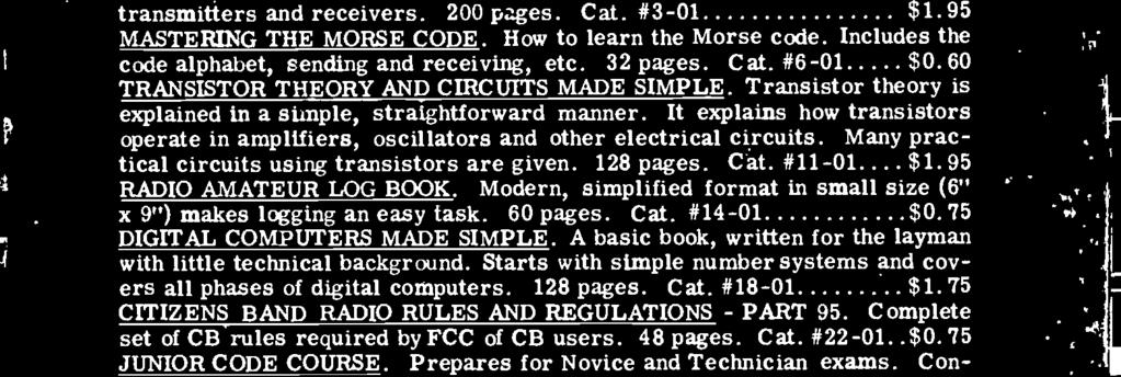 75 CITIZENS BAND RADIO RULES AND REGULATIONS - PART 95. Complete set of CB rules required by FCC of CB users. 48 pages. Cat. #22-01 $0.