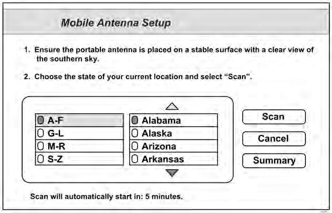 The Mobile Antenna Setup screen will be displayed on your TV.