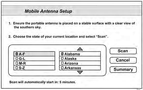 Highlight Check Switch. Press SELECT on your remote. The Mobile Antenna Setup screen should now display.