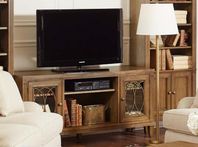 Hardwood solids and flat cut with cathedral primavera veneer. CLIN#: 2607 DH Shield Topcoat Included 110-920 Entertainment Console W61 3/4 D21 7/8 H30 in.