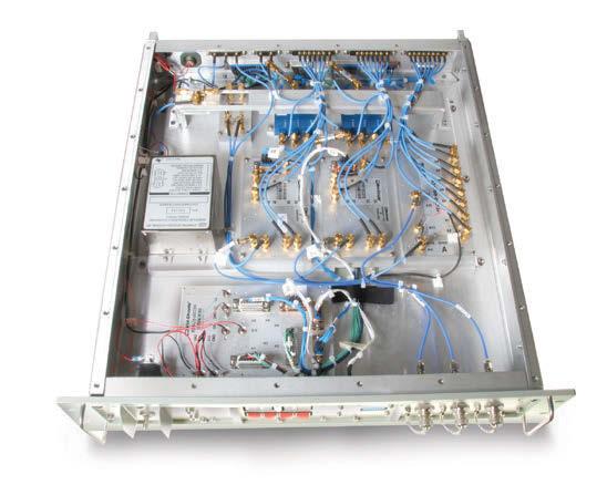 It has a self-contained 10 MHz Rubidium clock with lock detect, operates on a 24VDC supply, and comes contained in a 3.5 x 19 x 20" rack mountable case.