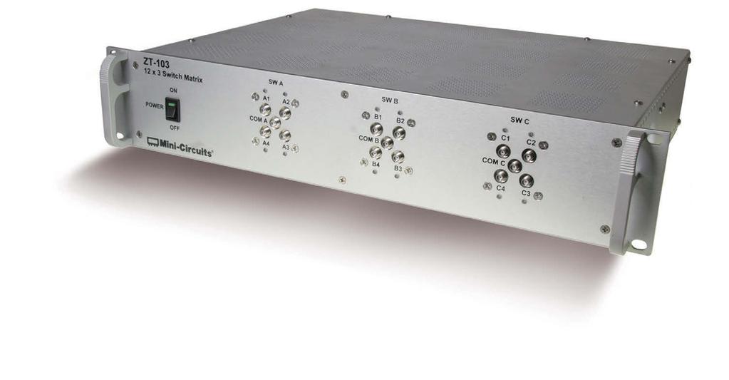 SIGNAL ROUTING Models ZT-103, ZT-138 DC-18 GHz ZT-103 12 x 3 Switch Matrix Functional Description With three high-isolation SP4T electro-mechanical switches independently controlled by USB or
