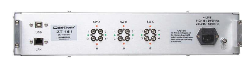The eight switches can be set to many configurations including a 2 x 8 switch, an SP5T switch and a transfer switch, dual transfer switches, and many more.