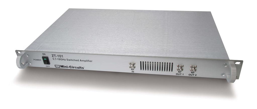 AMPLIFIERS ZT-101 0.7-18 GHz Am plifier with Switchable Outputs Functional Description Housed in a space-efficient 1U rack, this design integrates a high performance amplifier operating over 0.