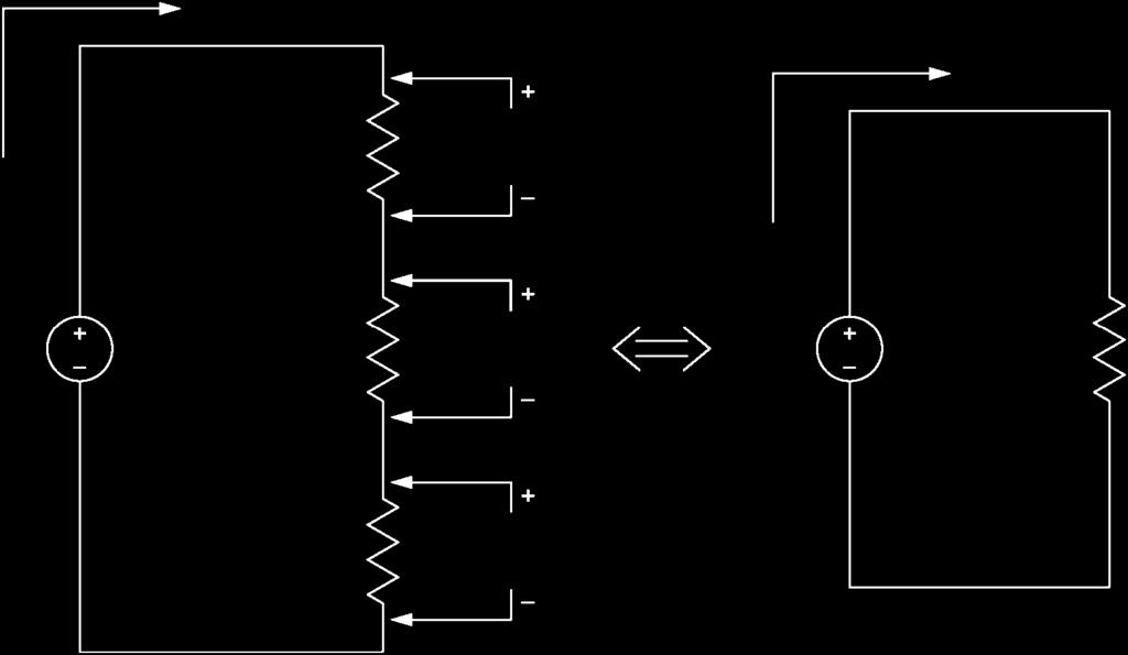 From Ohm s law, the voltage drop across each resistor is According to Rule 2, the source voltage is equal to the sum of the voltage drops across each