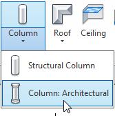 Add Architectural Columns 1. On the Architecture tab, on the Build panel, click the drop-down on the Column button and choose: Column: Architectural. 2.