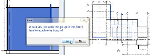 9. On the Modify tab, on the Mode panel, click the Finish Edit Mode button (green check). A message will appear asking if we want to attach the tops of the walls to the bottom of the floor.