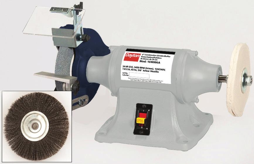 Available in 6" (1/3 HP) and 8" (3/4 HP) sizes Dynamically balanced rotors and sealed bearings minimize vibration and ensure smooth running OSHA compliant wheel guards for all grinding wheel and wire