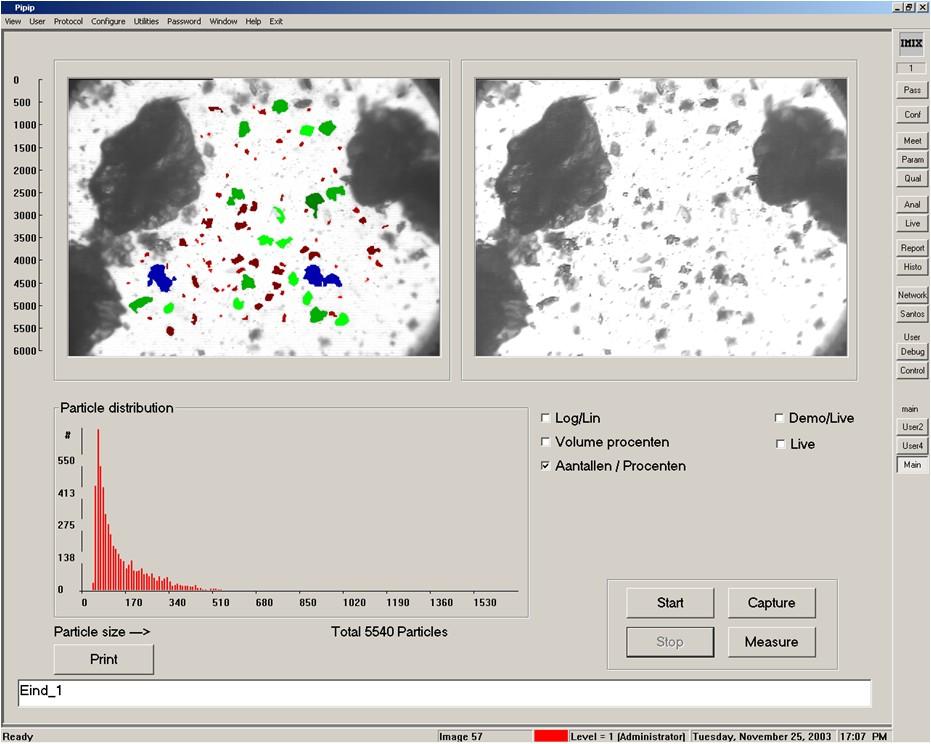PIA / IVM Software Software impression during measurement Software IVM Insitu Video Microscope : Viewing Software Image grabbing in real time without analysis PIA Particle Image Analyser: Viewing &