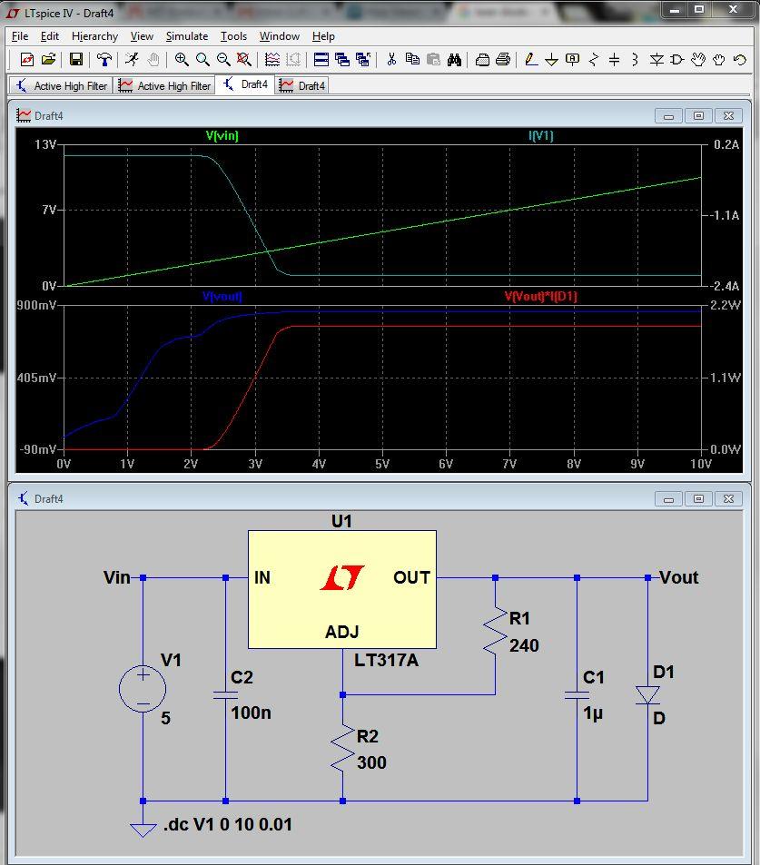 Examples DC Sweep (Linear Regulator) This is an example of using one of the predefined subsystems (linear voltage regulator) and a linear DC sweep simulation.
