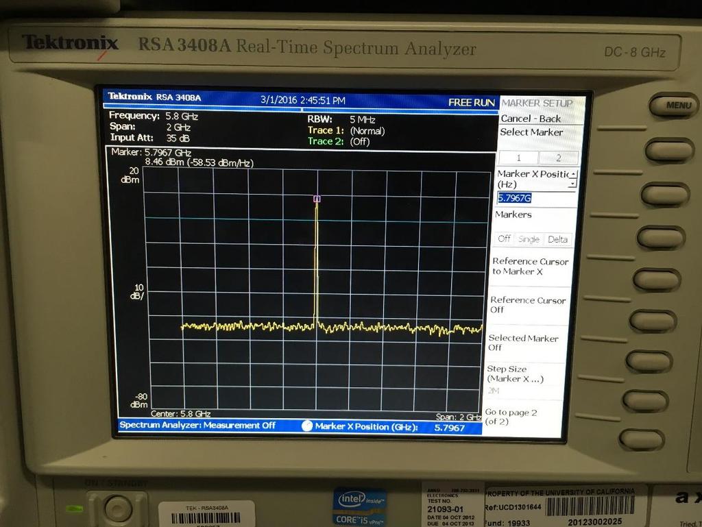 to use this instead and see how it works in the lab conditions. Spectrum analyzer gave a very positive result and we were getting an amplification of 18 dbm at 5.8GHz (Fig 6) while the 3.