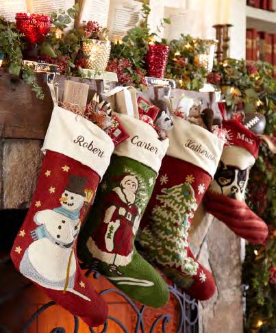 c d a b A-B Crewel Embroidered Stocking A. Stocking, Each $39 B.