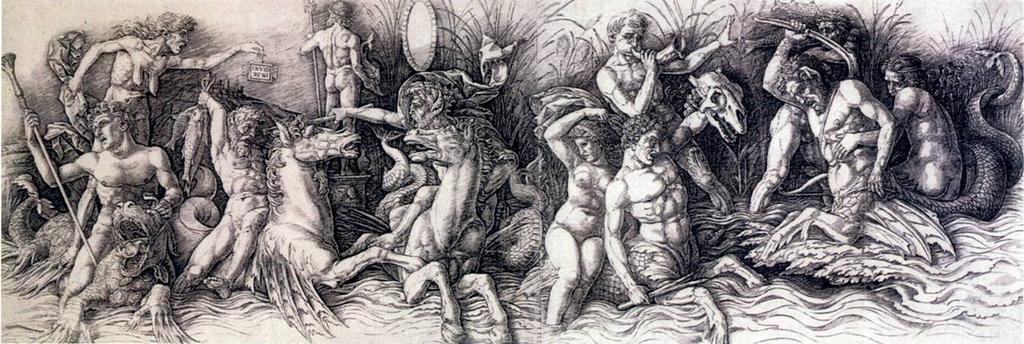Andrea Mantegna, THE BATTLE OF SEA GODS This monster is terrifying with its