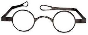 Since these glasses do not curve behind the ear, as modern glasses do, wearers would sometimes run string through the openings in the stems and tie the glasses to their heads, preventing them from