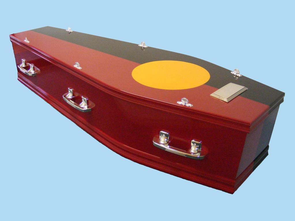 Particle Board Coffin Aboriginal Flag Design