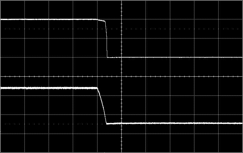 Start-up enabled by connecting V I at: T P1 = +25 C, V I = 12 V, V O = 1. V C O = 47 µf/1 mω, I O = 5 A Top trace: output voltage (.5 V/div.).