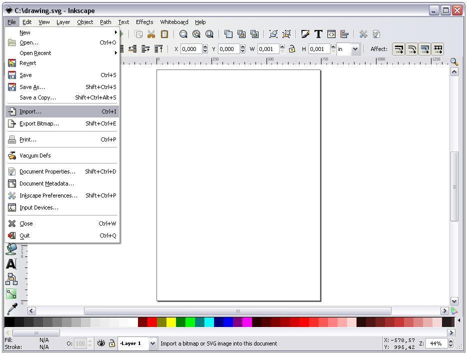 Tutorial - INKSCAPE vector imaging software 1. Opening and creating a file 1.1. Open the program and it will automatically create a new document. 1.2.
