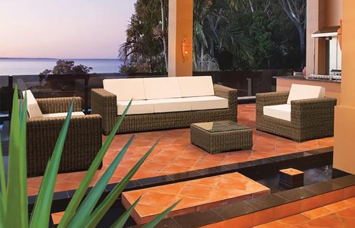 Mezzo Wide Arm Lounge Chairs, Sofa, Coffee Table Mezzo Outdoor Wicker Welded aluminum frame Sofas feature stainless steel feet & wide arms Covered with all weather outdoor wicker Adjustable sun