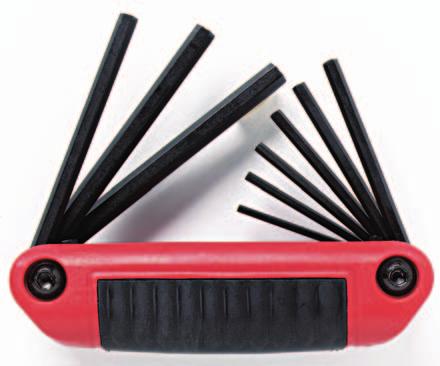 SET NO. 4993CG 9 PC. FOLDING HEX KEY SET Chrome plated steel case is 4 1 4" long. Black oxide bits are 1 7 to 2 3 4" long.