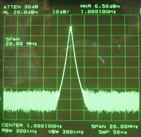Figure 24 - Alpha's 1 GHz Lock, Output Power & Spur Attenuation Figure 24 shows the spectrum analyzer for Alpha s 1000MHz lock.