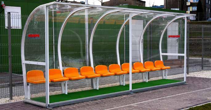 Football Shelters for substitutes Shelters for substitutes with acrylic glass cover The supporting structure made of
