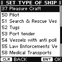 9) q Push [ ] or [ ] to select A, B, C or D. A : Bow to Antenna B : Stern to Antenna C : Port side to Antenna D : Starboard side to Antenna Push [CLEAR] to cancel and return to the previous screen.