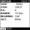 Latitude Longitude Position Accuracy (H: High, L: Low) Range Bearing D SAR targets DETAIL screens AIS Class MMSI Code
