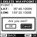 OTHER FUNCTIONS D Delete a waypoint A waypoint can be deleted from the waypoint list. q Push [MENU] to enter the Menu mode. w Push [ ] or [ ] to select Waypoint, then push [ENT].