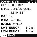 MENU MODE OPERATION D Own Dynamic This screen shows your dynamic vessel information such as Latitude and Longitude data, SOG, COG, GPS receiver type, UTC date and time, PA, RAIM (Receiver Autonomous