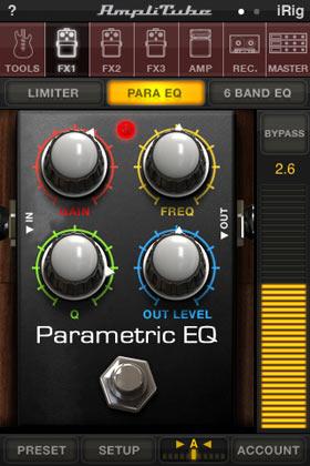 Parametric EQ A model of an analog one-band parametric EQ that you can use to adjust your tone with great precision. GAIN: adjusts the boost or cut of the parametric EQ, from -15 db to +15 db.