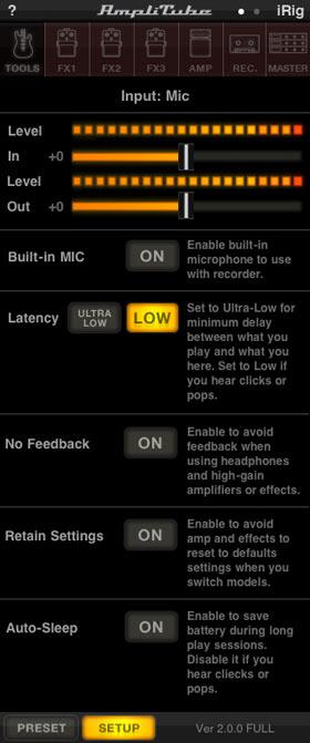 Setup The SETUP section helps you to optimize AmpliTube settings in order to achieve the best sound possible.