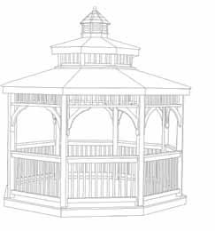 Line Drawings and Specifications K J J F G H F G H I E E D D A B Octagon Single Roof Gazebo A B D E F G H J 8' 393/4" 96" 101/2" 36" 791/2" 111" 135"