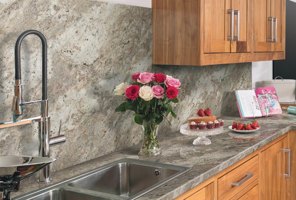 Picture shows: Classic Crystal Granite PP9284 AET Splashback Frosted Silver PP6354 AB61