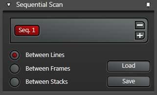 Beam Path Setting - Sequential Acquisition 1. Click SEQ to open the Sequential Scan control window 2.