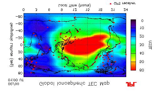 Figure 3. Ionospheric TEC Map The GPS system includes a model of the TEC as a function of geographic location and time in order to compensate for this error.
