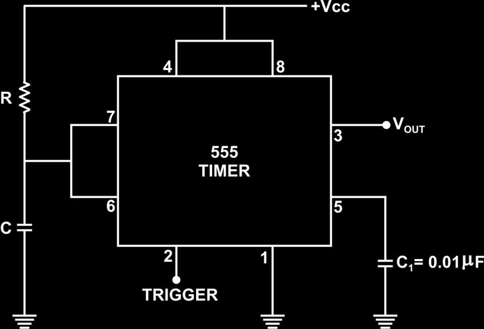 In this type of multivibrator, out of the two coupling links, one link is capacitive, while the other is resistive. The monostable multivibrator using an IC 555 timer is shown in Figure 2.