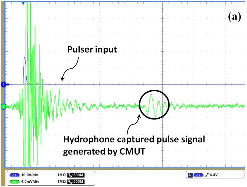 AFE Preamplifier Acoustic Measurement Results (a) CMUT transmitted acoustic pulse signal captured by hydrophone (b) TIA received echo signals
