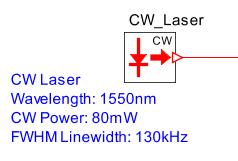 which corresponds to the specification of the laser. Two options are available for laser phase noise bandwidth, ideal which has infinite bandwidth, and realistic bandwidth limited.