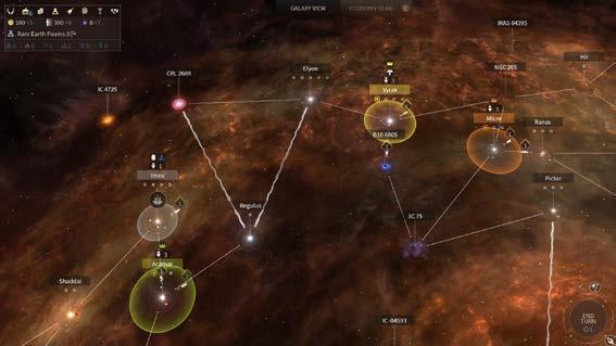 The galaxy of Endless Space 2 is presented as a set of nodes connected by starlanes. Each node corresponds to a point of interest (star system, asteroid field, etc.