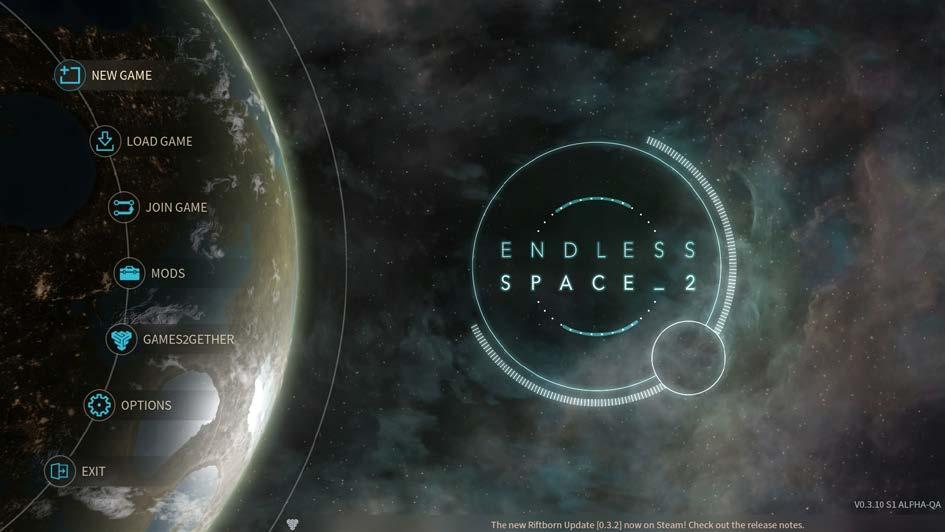 STARTING A GAME Once you launch the game, you will see the main menu of Endless Space 2: 1 2 3 4 5 6 7 1. New Game will allow you to create a single or multi-player game.