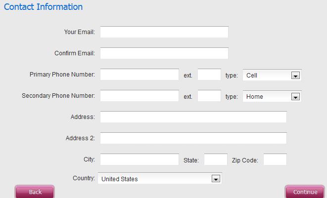 Fill in your contact info and click CONTINUE. Pick a domain name.