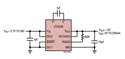 High Voltage Charge Pumps The LTC3245 is a buck-boost regulator that dispenses with the traditional inductor and uses a switched-capacitor charge pump instead. Its input voltage range is 2.