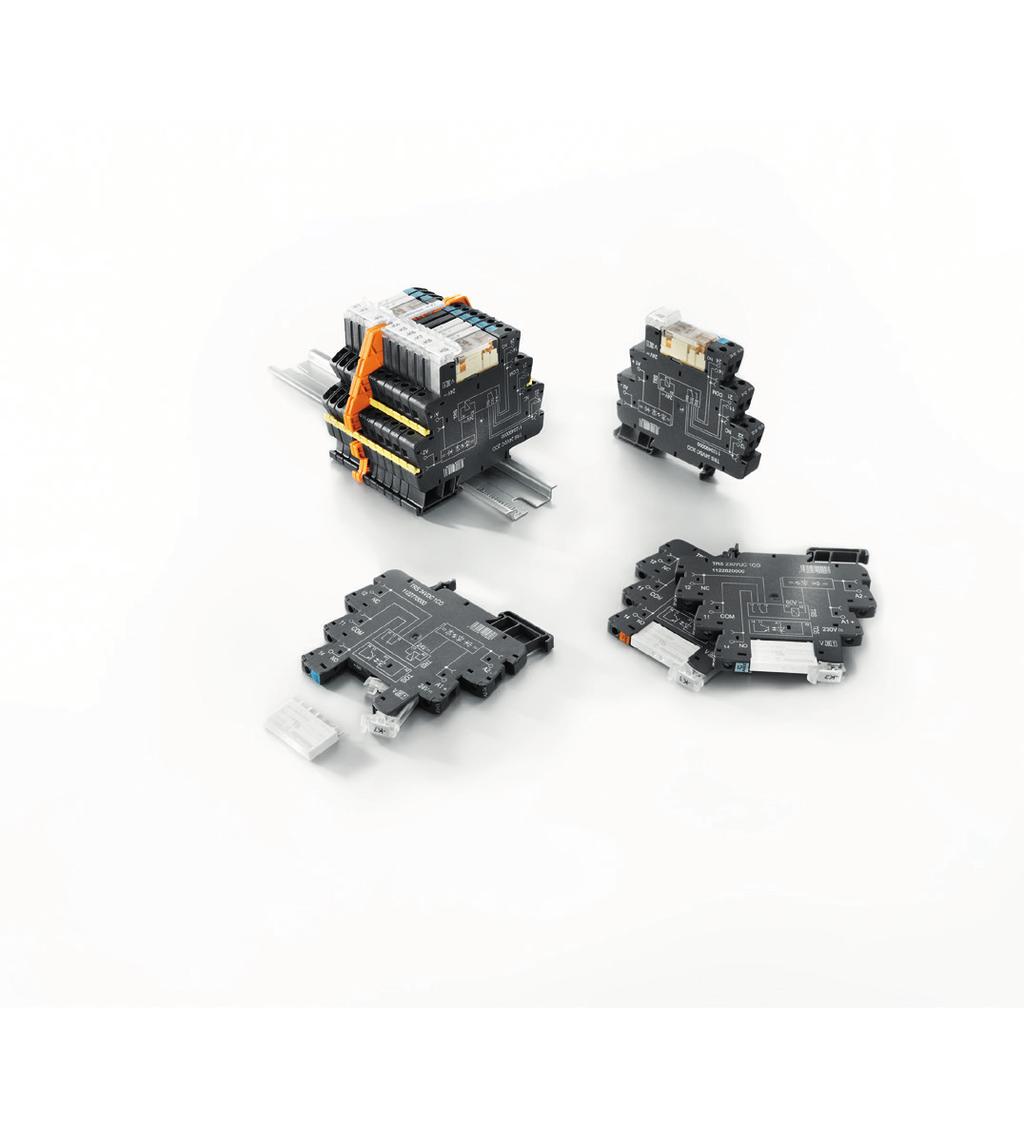 TERMSERIES Relay modules from 6 mm width Number of contacts / Type of contact 1 NO 1 CO 2 CO Contact material AgSnO AgSnO + W AgNi AgNi + 5µAu AgNi AgNi AgNi + 5µAu Switching current 16 A 16 A 6 A 16