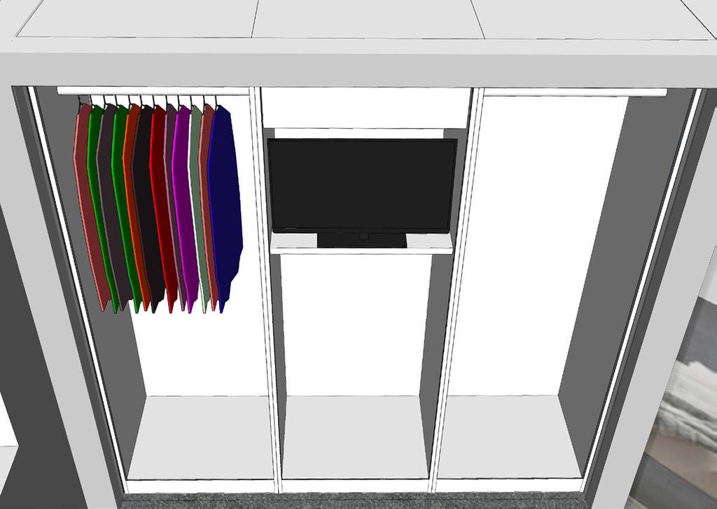 Design Overview - Internal Elements LEFT SECTION MARK S PERSONAL SIDE MIDDLE SECTION TV AND SHARED SPACE RIGHT SECTION VICTORIA S PERSONAL SIDE MARK s LEFT SECTION IDEAS - Top - hanging space and LED
